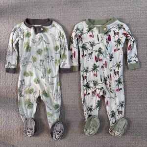 Set Of 2 Burt's Bees Baby Footed Sleeper Pajamas Organic Cotton 3-6 Months